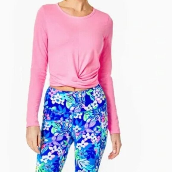 Lilly Pulitzer Greer Cropped Pink Shandy Top Luxletic Crop Athletic Shirt Size S - Picture 2 of 9